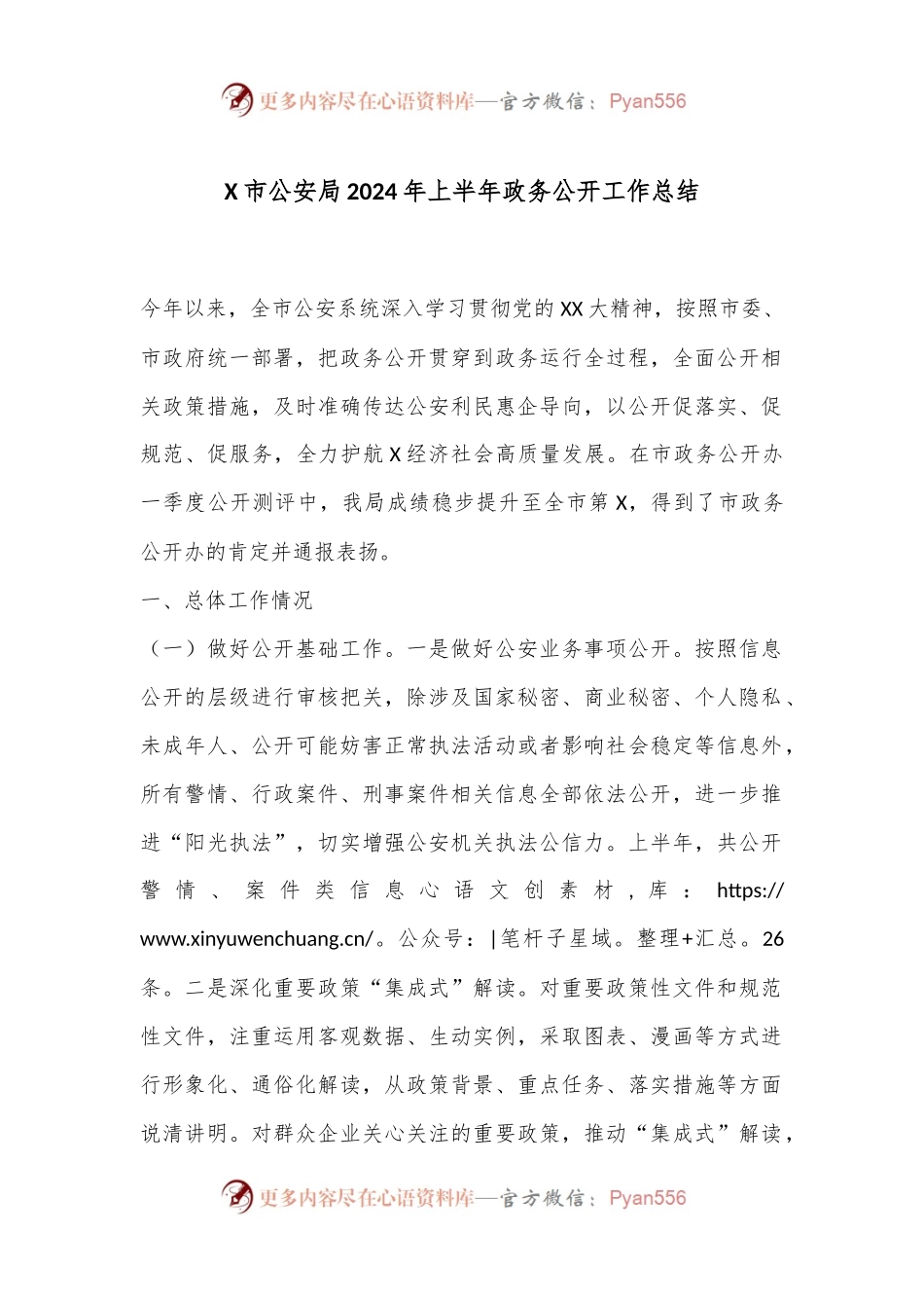 X市公安局2024年上半年政务公开工作总结.docx_第1页