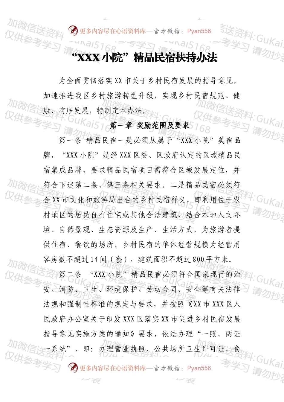 “XXX小院”精品民宿扶持办法.docx_第1页