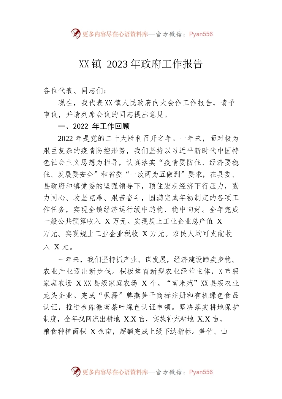 XX镇2023年政府工作报告（20230112-仅供阅读）(2).docx_第1页