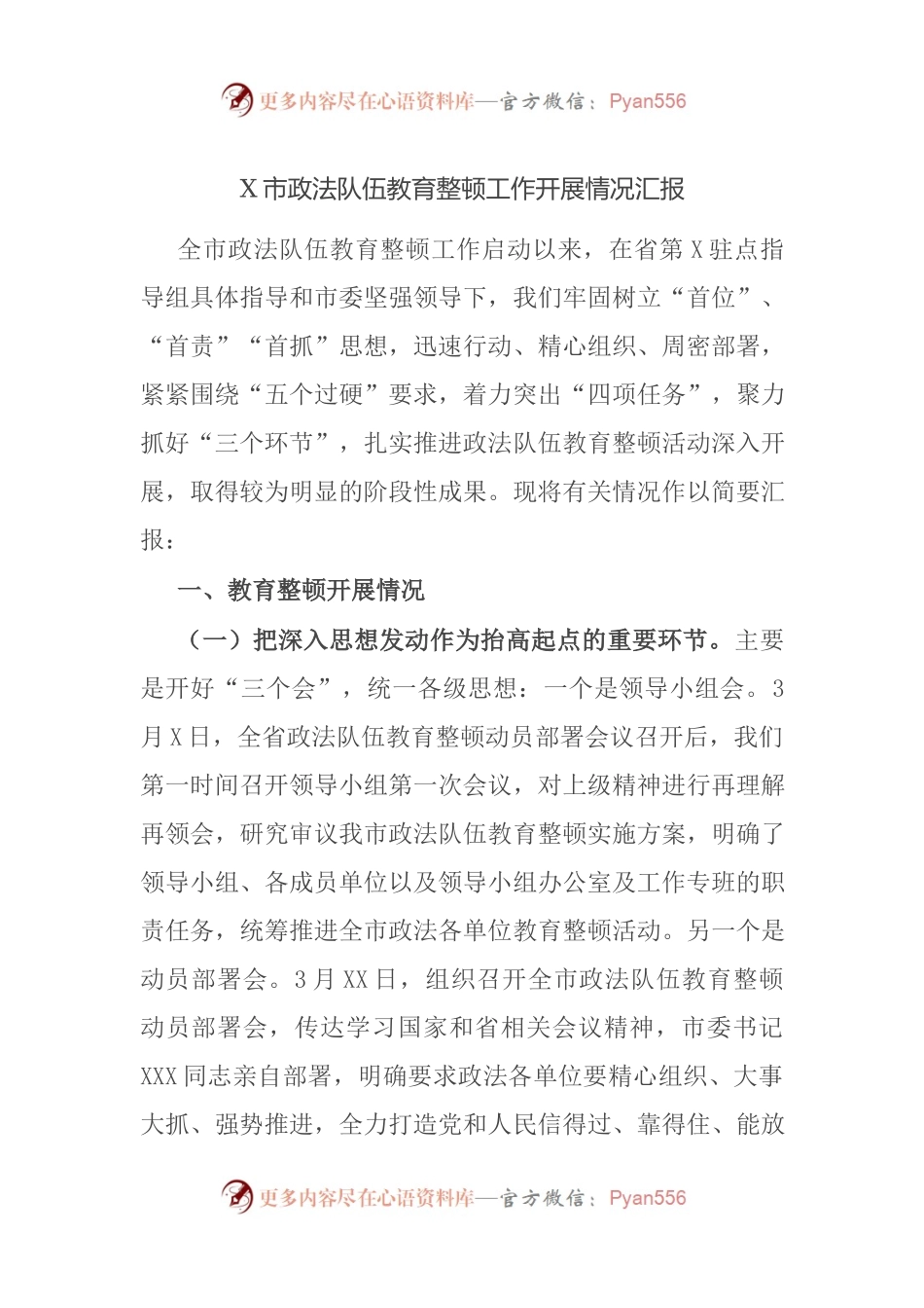 X市政法队伍教育整顿工作开展情况汇报.docx_第1页