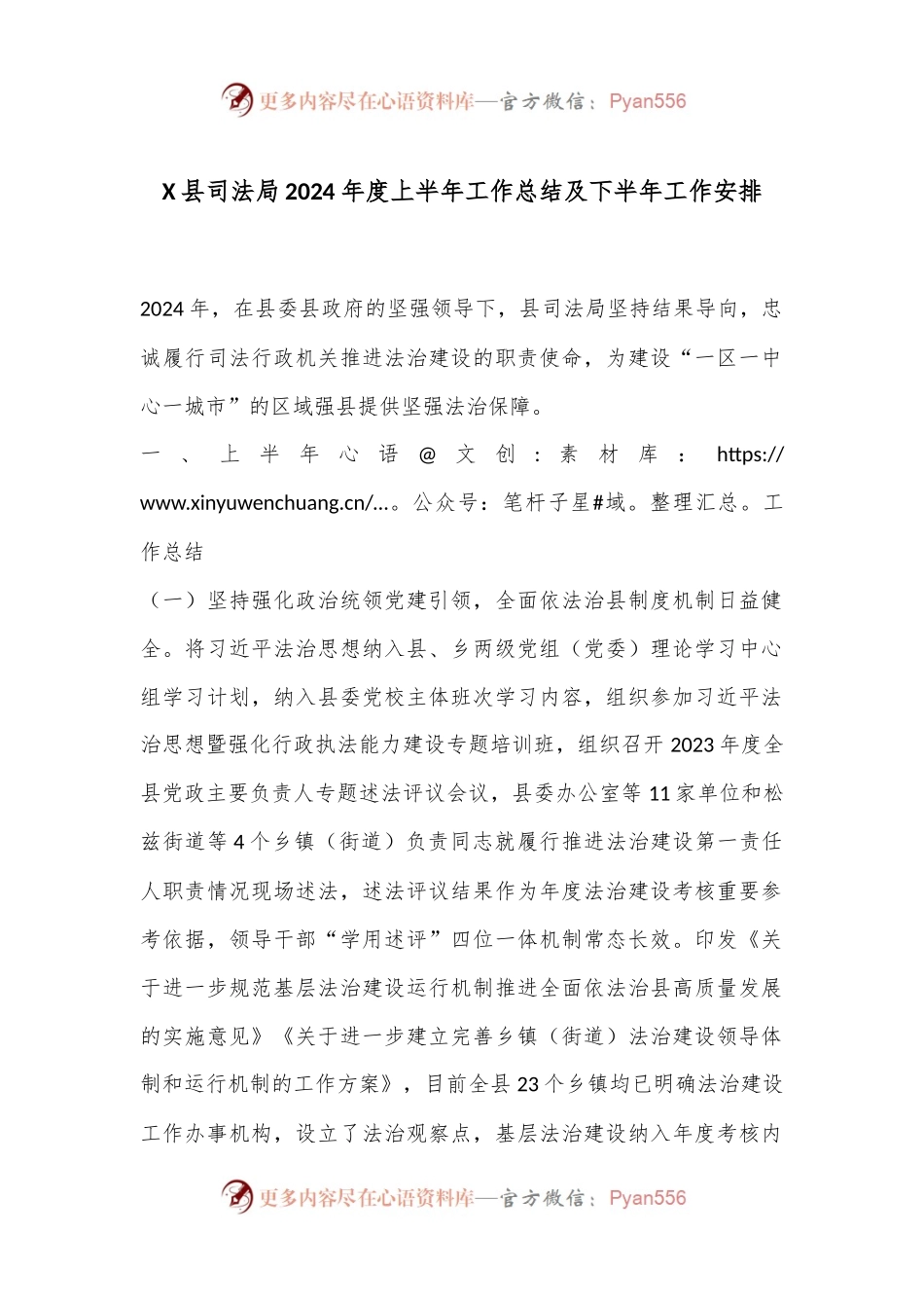 X县司法局2024年度上半年工作总结及下半年工作安排.docx_第1页