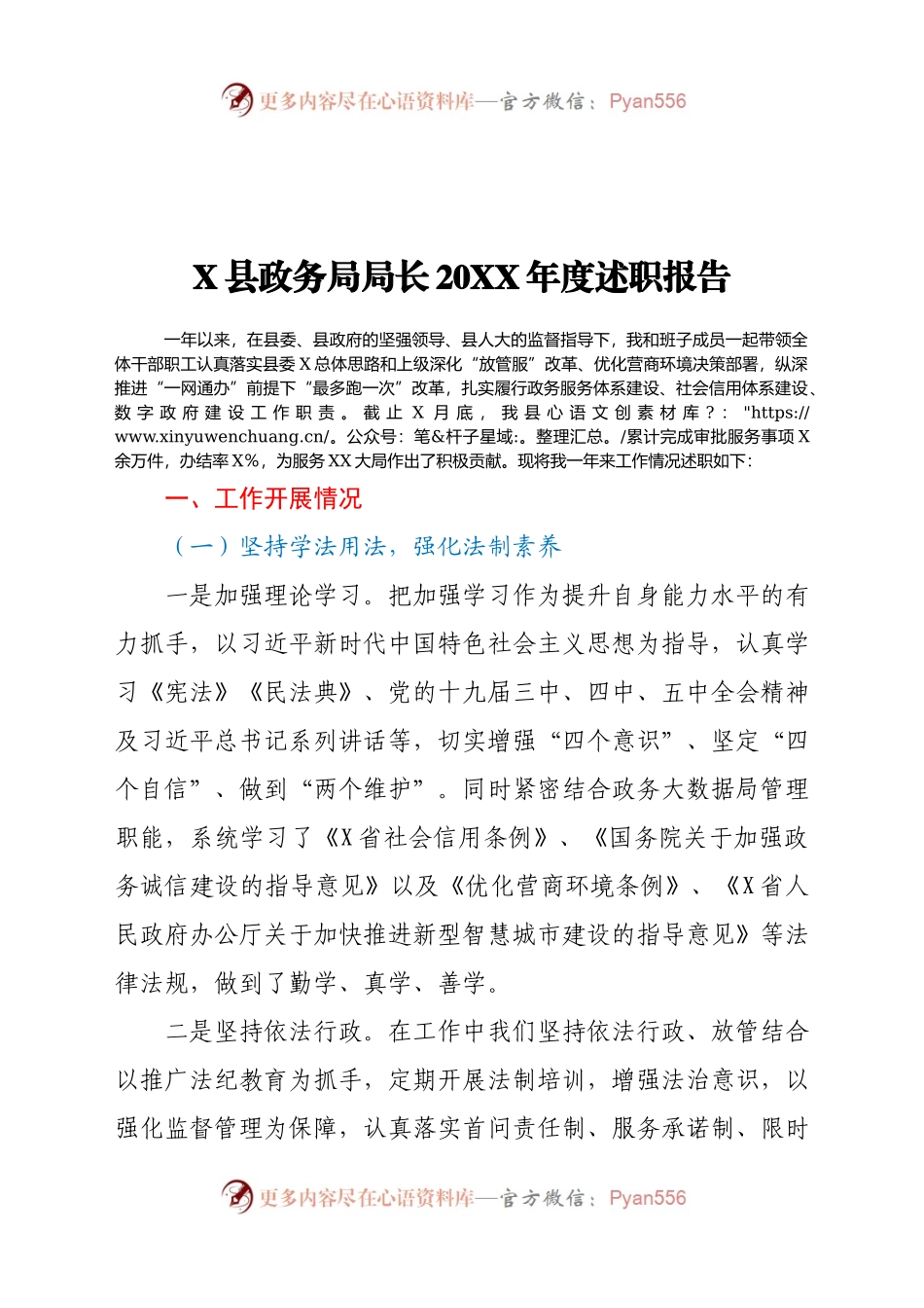 X县政务局局长20XX年度述职报告.docx_第1页