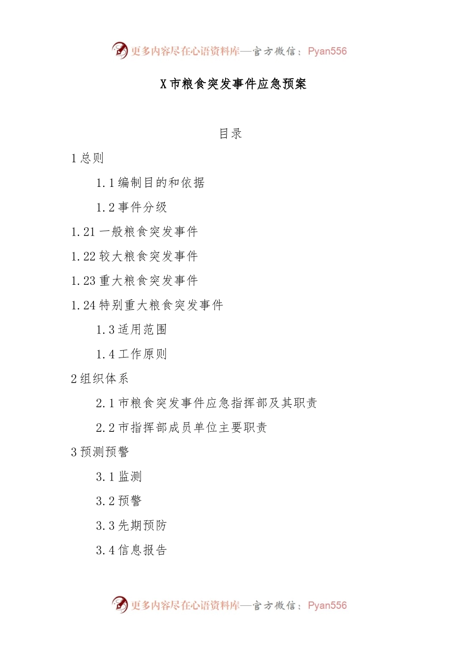 X市粮食突发事件应急预案.docx_第1页