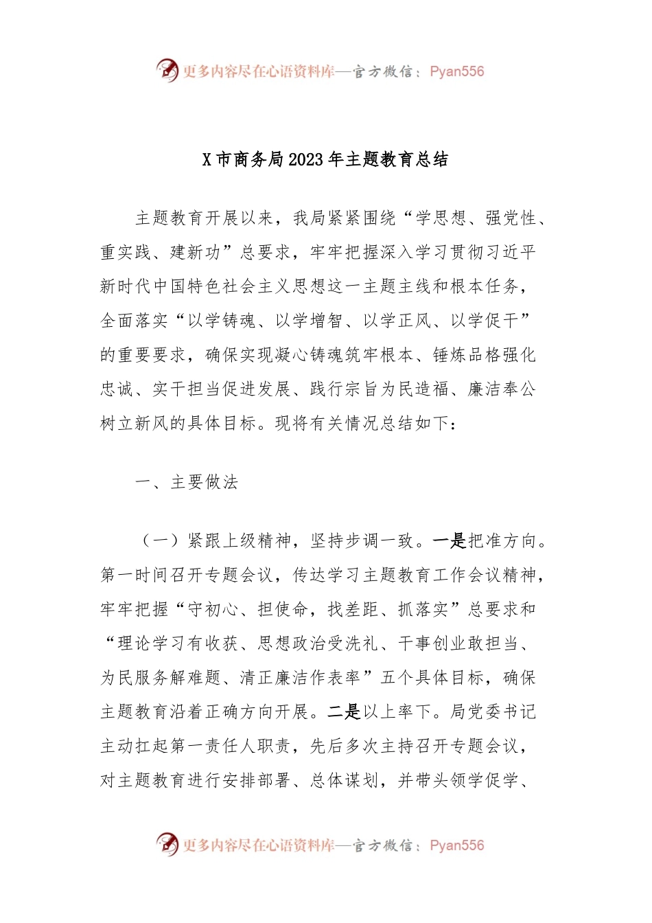 X市商务局2023年主题教育总结.docx_第1页