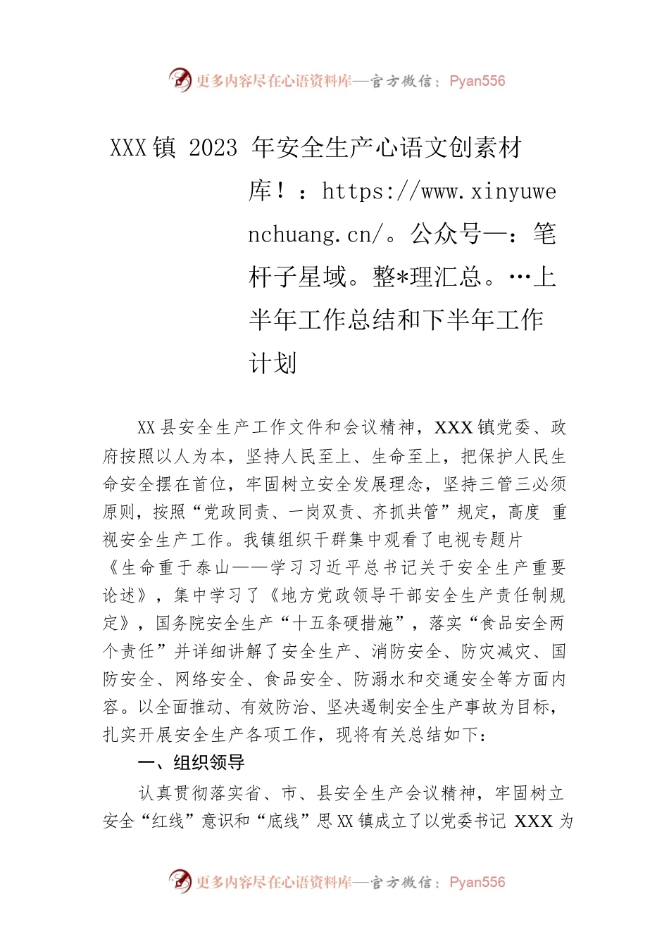 XX镇2023年安全生产上半年工作总结和下半年工作计划.docx_第1页
