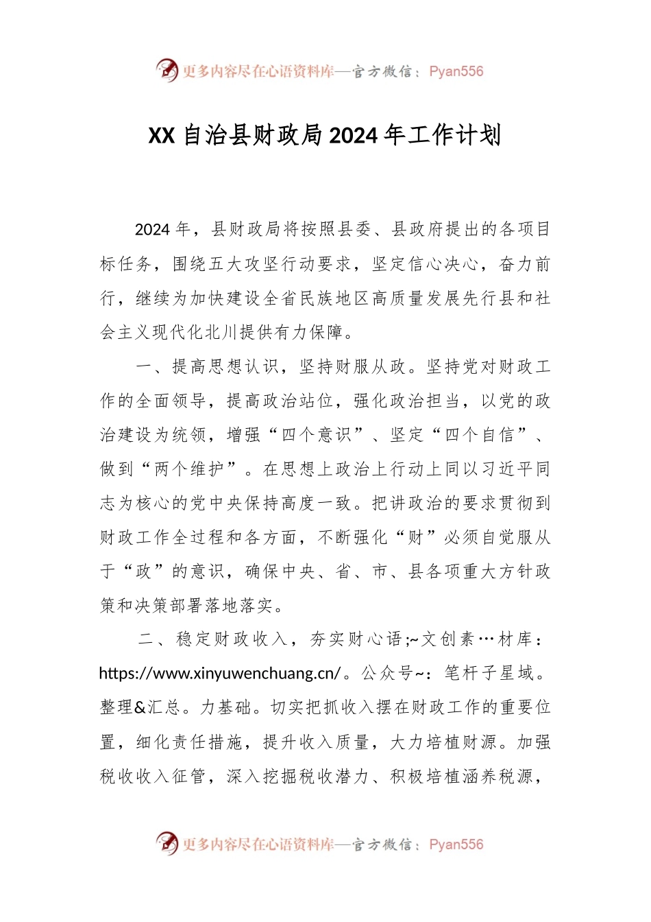 XX自治县财政局2024年工作计划.docx_第1页
