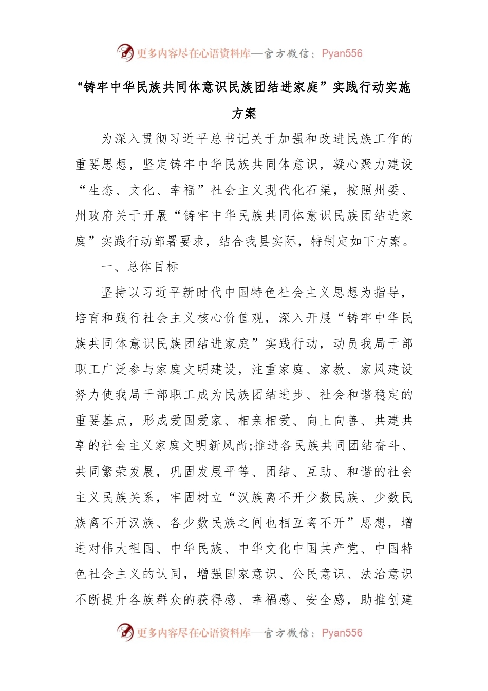 “铸牢中华民族共同体意识 民族团结进家庭”实践行动实施方案.docx_第1页