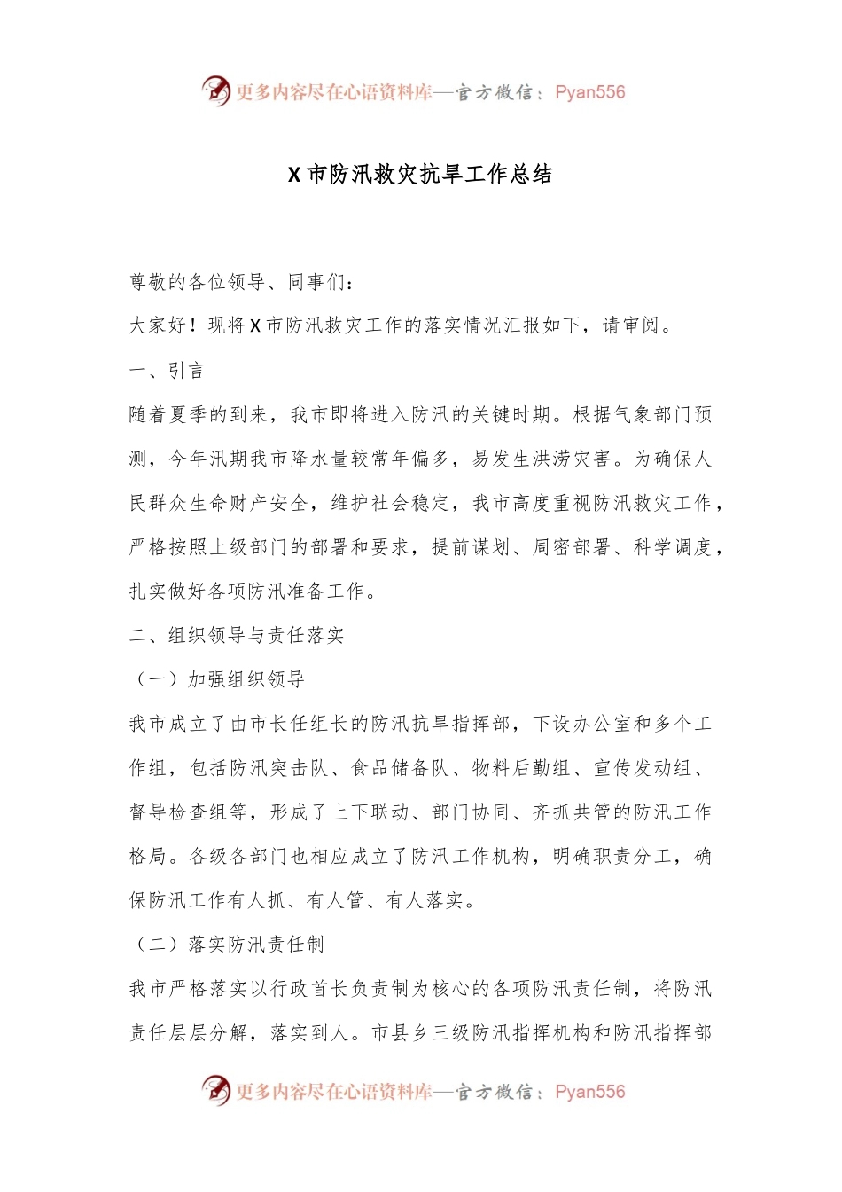 X市防汛救灾抗旱工作总结（2）.docx_第1页