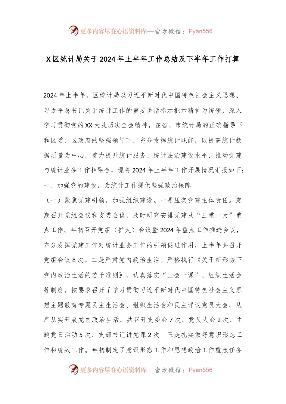 X区统计局关于2024年上半年工作总结及下半年工作打算.docx_第1页