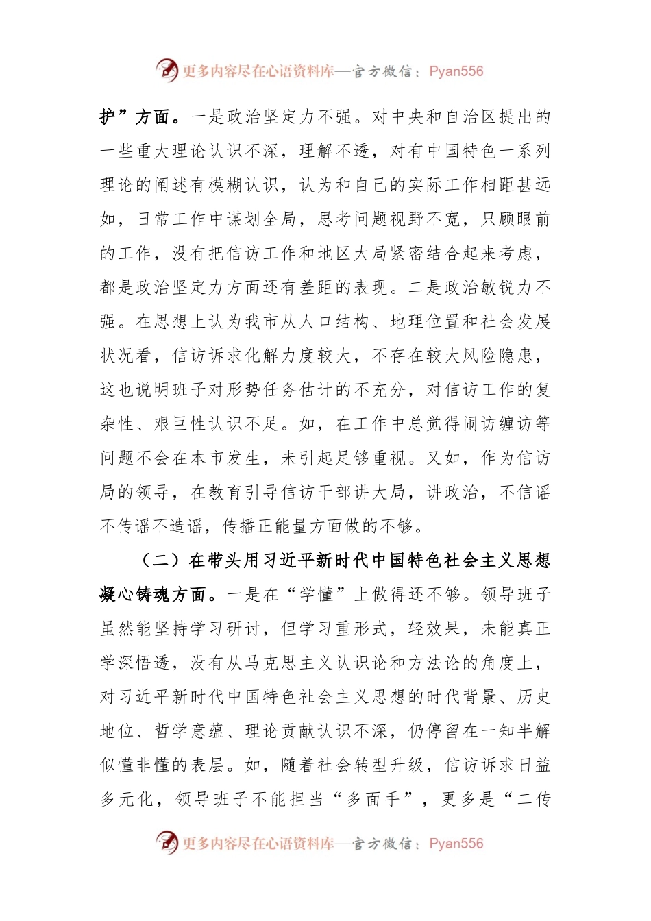 X市信访局领导班子民主生活会“六个带头”对照检查材料.docx_第2页
