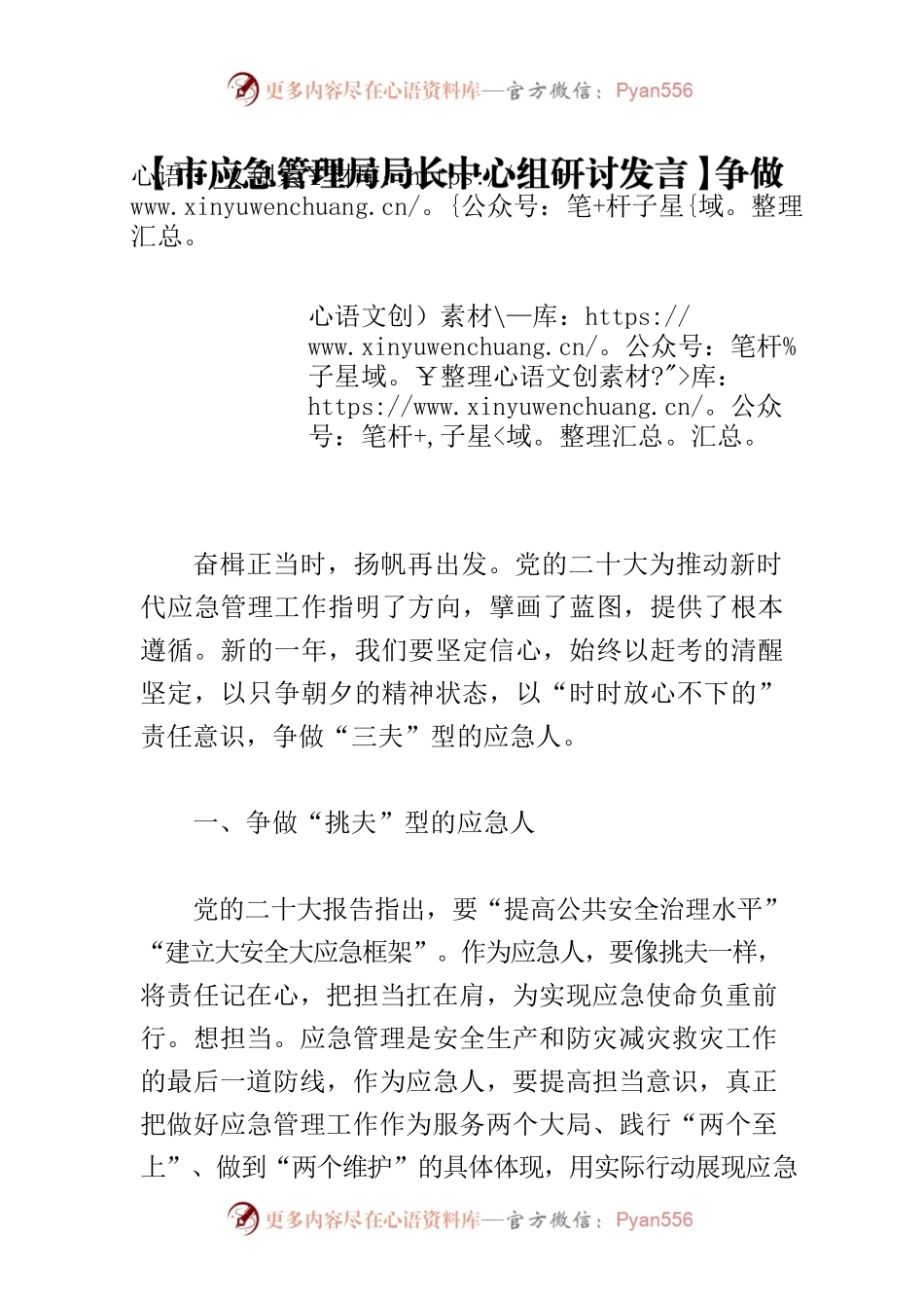 【市应急管理局局长中心组研讨发言】争做“三夫”型的应急人.docx_第1页