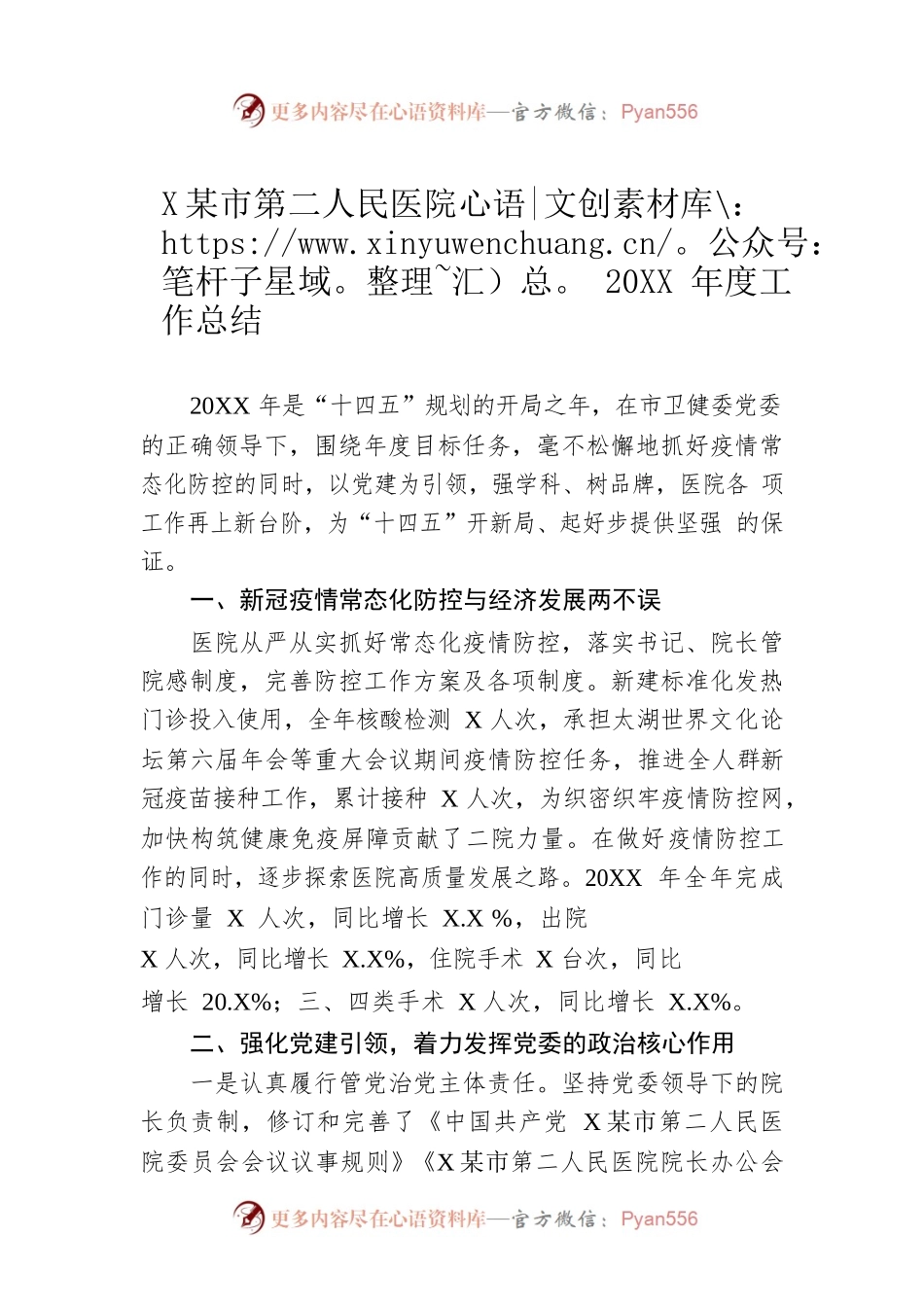 XX市第二人民医院20XX年度工作总结.docx_第1页