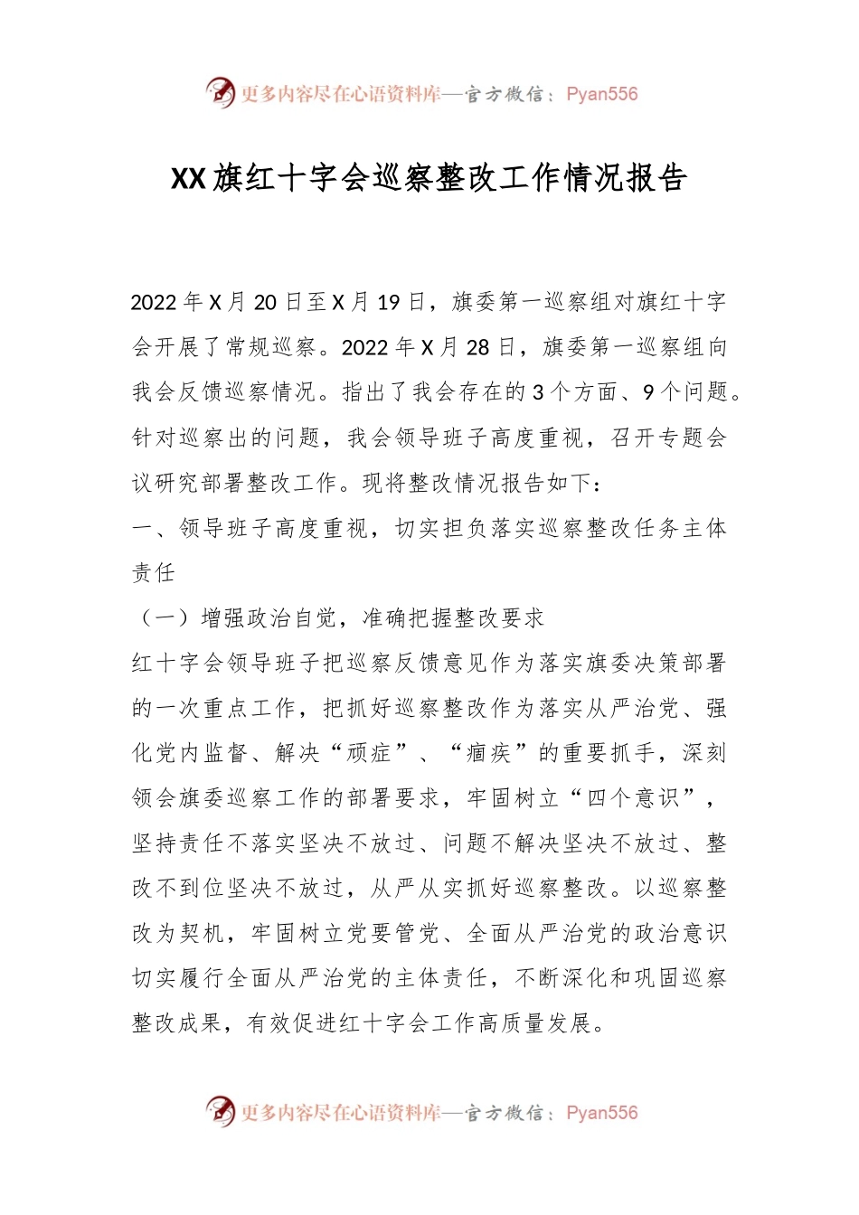 XX旗红十字会巡察整改工作情况报告.docx_第1页