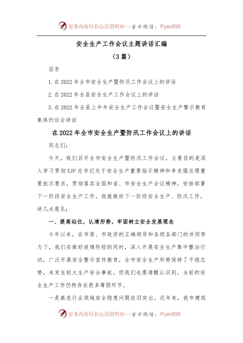 [3篇]安全生产工作会议主题讲话汇编.docx_第1页