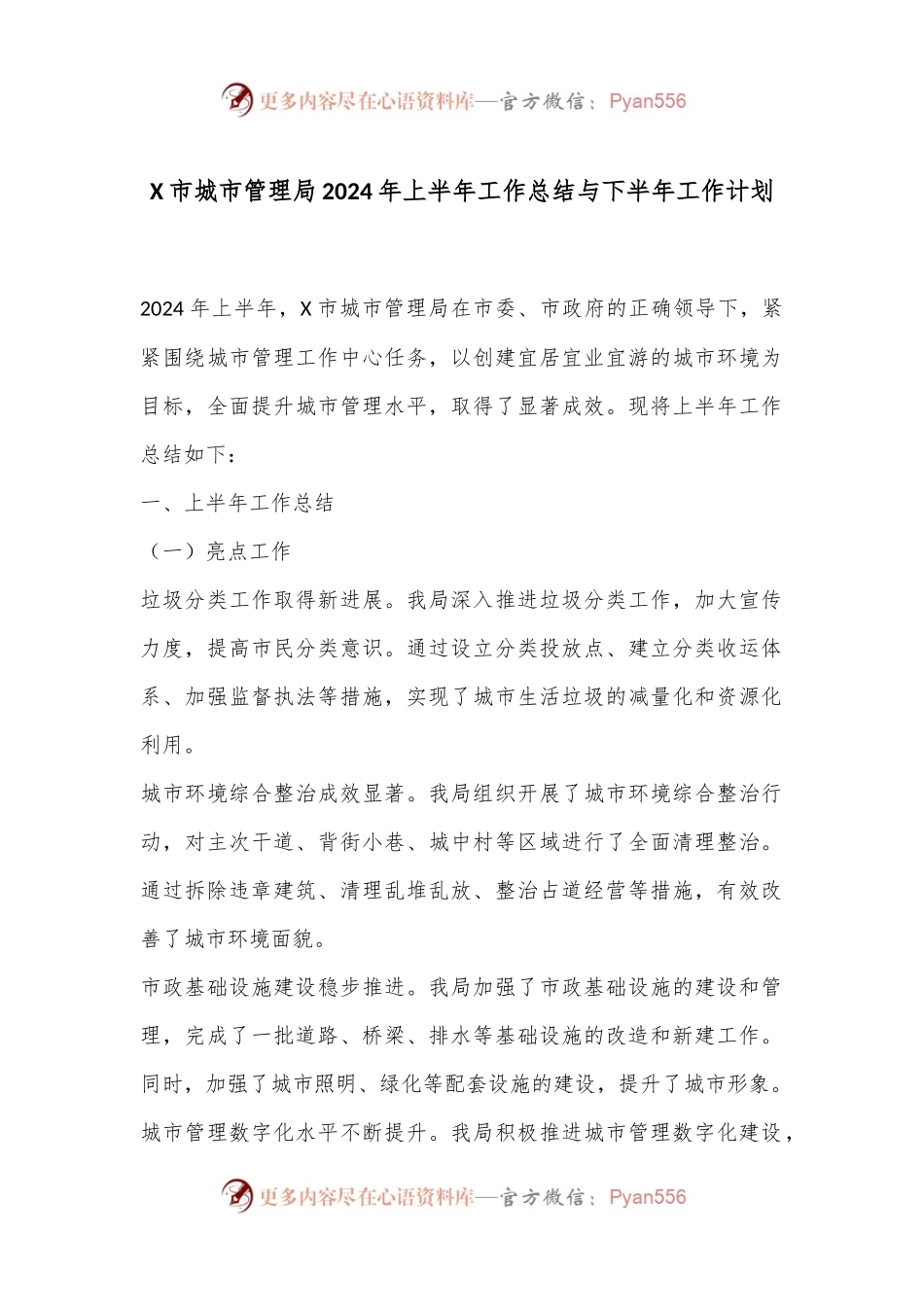X市城市管理局2024年上半年工作总结与下半年工作计划.docx_第1页