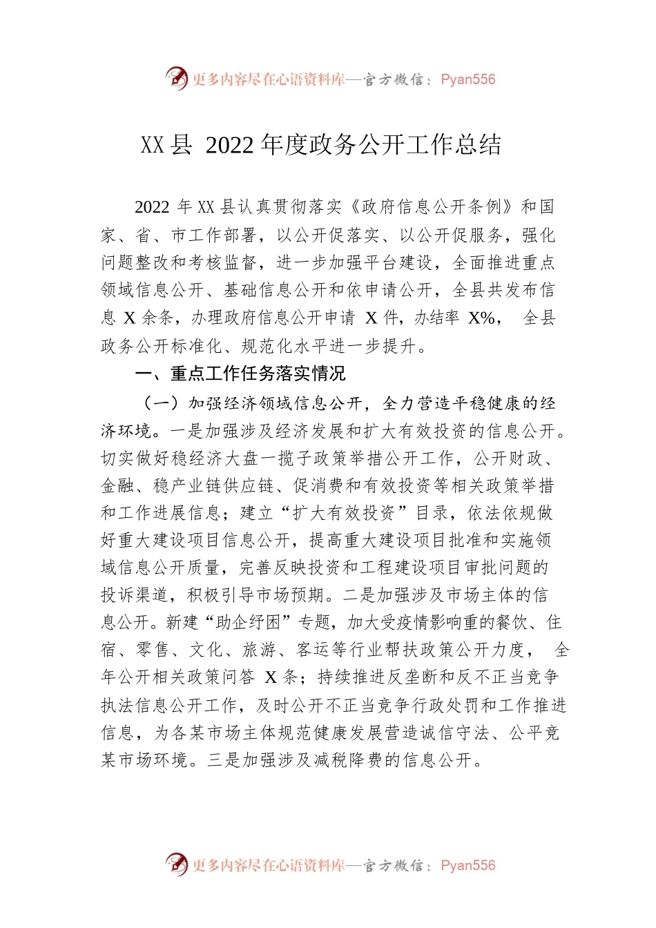 X县2022年度政务公开工作总结（20221220）.docx_第1页