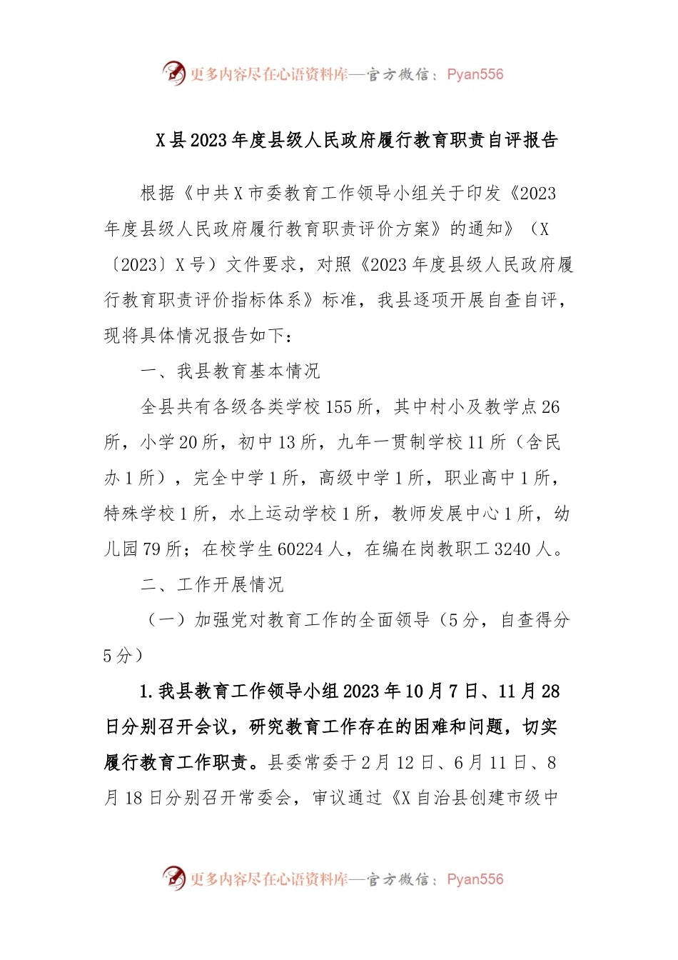 X县2023年度县级人民政府履行教育职责自评报告.docx_第1页