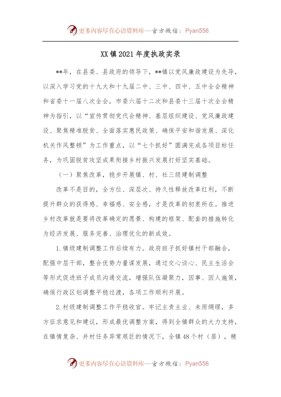 XX镇2021年度执政实录.docx_第1页