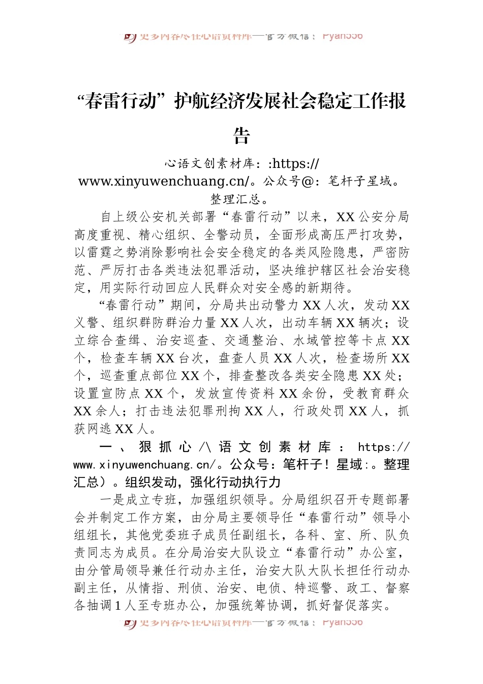 “春雷行动”护航经济发展社会稳定工作报告.docx_第1页