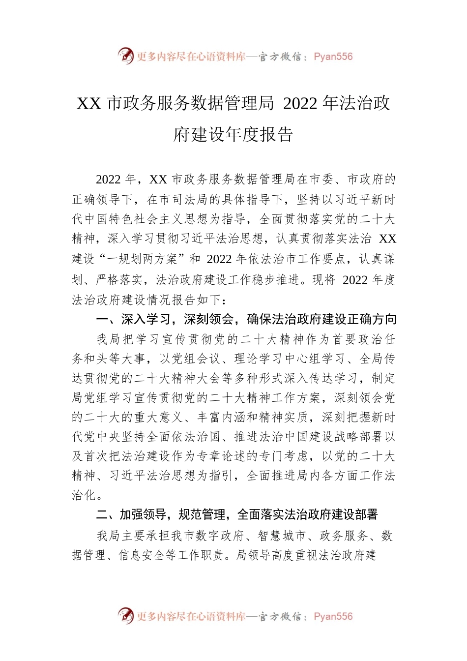 XX市政务服务数据管理局2022年法治政府建设年度报告（20221230）.docx_第1页