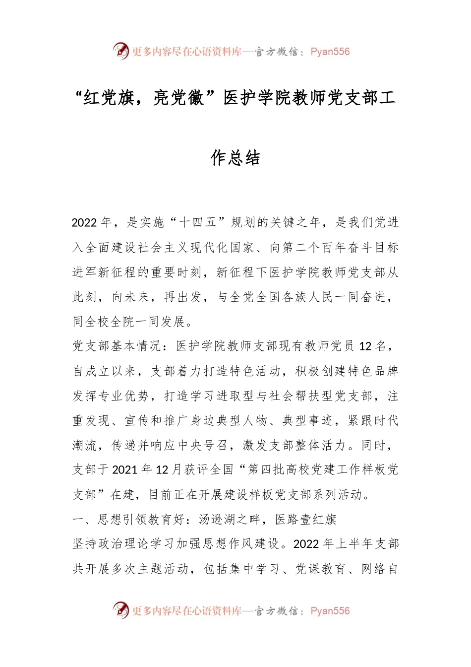 “红党旗，亮党徽”医护学院教师党支部工作总结.docx_第1页