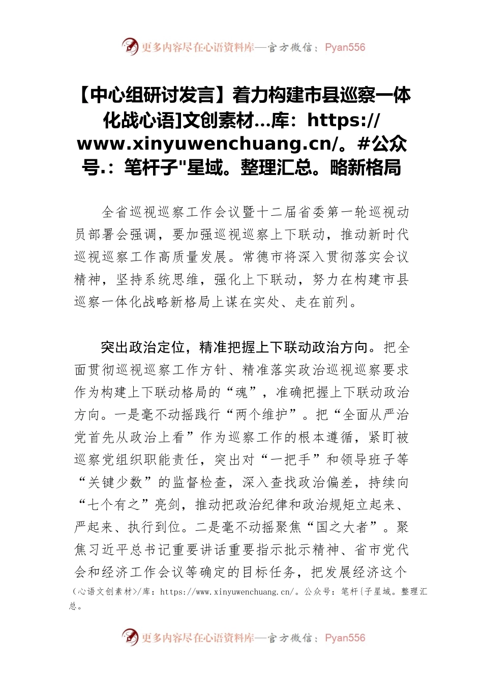 【中心组研讨发言】着力构建市县巡察一体化战略新格局.docx_第1页