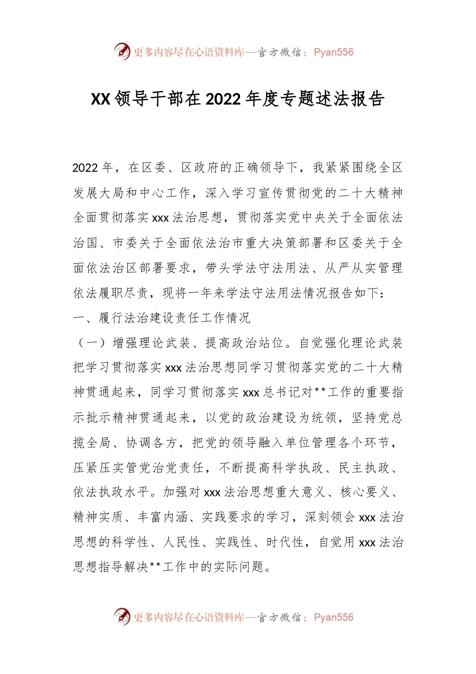 XX领导干部在2022年度专题述法报告.docx_第1页