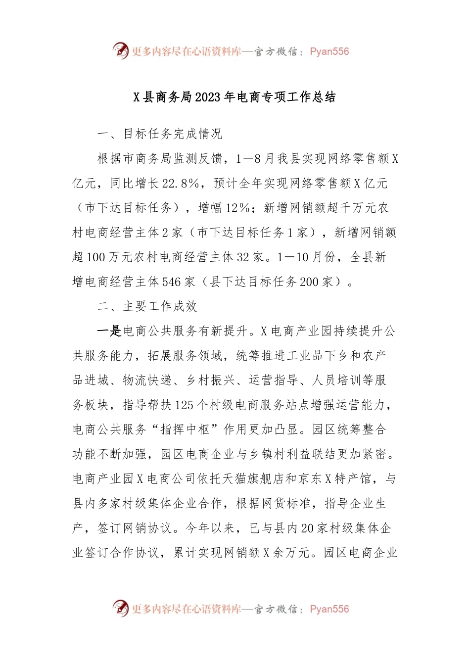 X县商务局2023年电商专项工作总结.docx_第1页