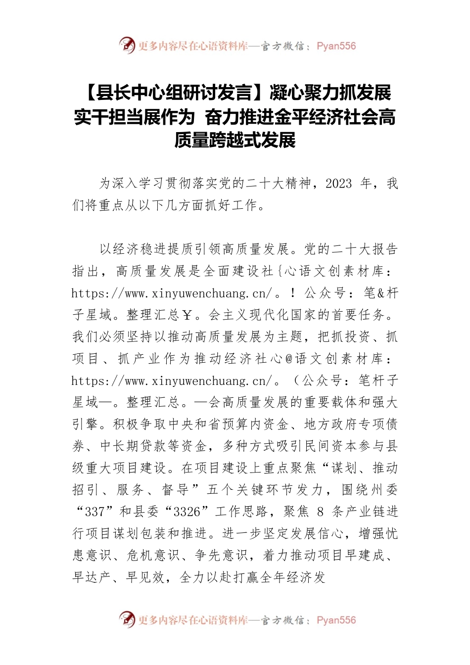 【县长中心组研讨发言】凝心聚力抓发展 实干担当展作为 奋力推进金平经济社会高质量跨越式发展.docx_第1页