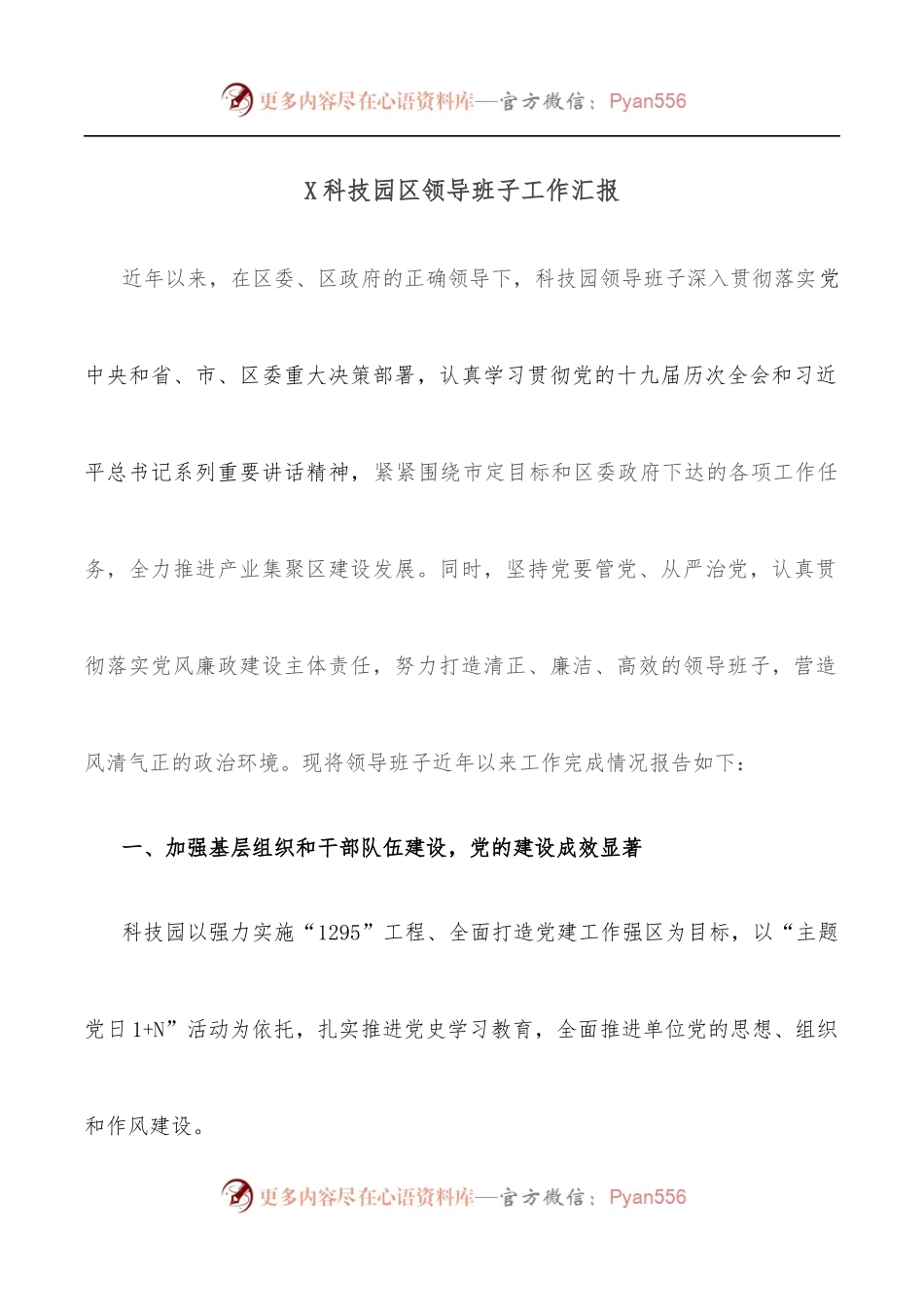 X科技园区领导班子工作汇报.docx_第1页