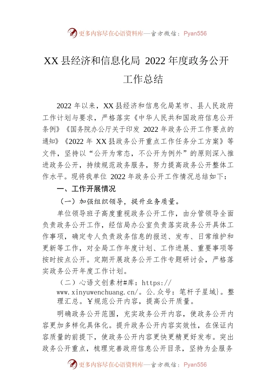 X县经济和信息化局2022年度政务公开工作总结(20221208).docx_第1页