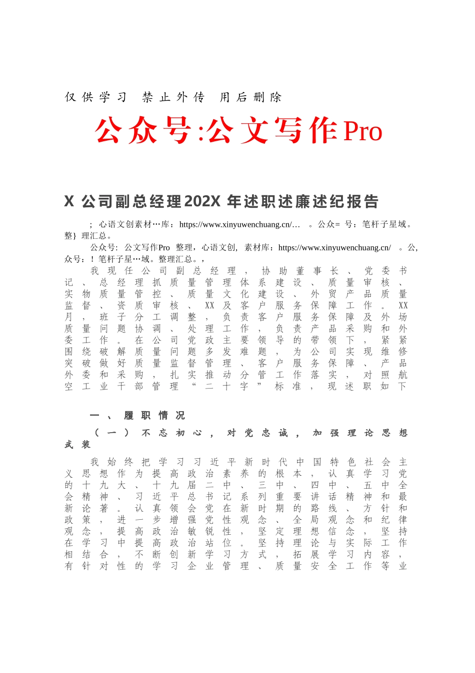 X公司副总经理202X年述职述廉述纪报告.docx_第1页
