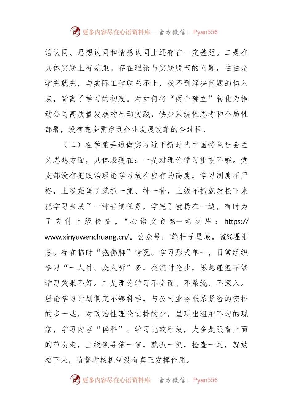 X国企公司党支部班子2022年度组织生活会对照检查材料.docx_第2页