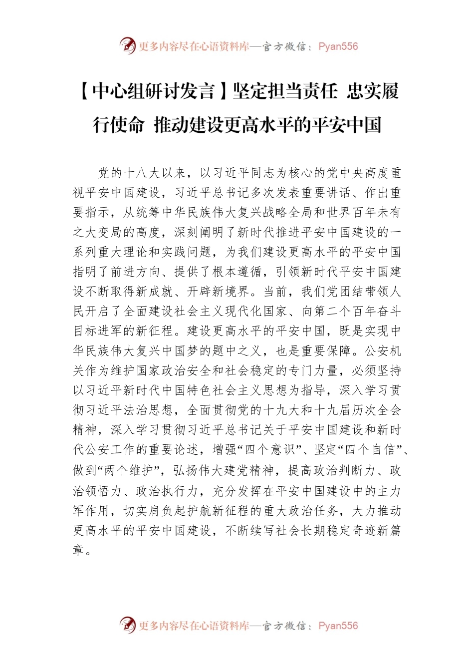 【中心组研讨发言】坚定担当责任 忠实履行使命 推动建设更高水平的平安中国.docx_第1页