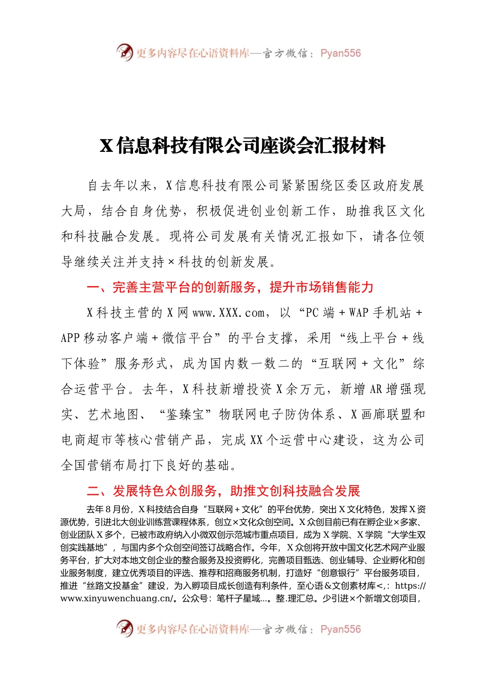 X信息科技有限公司座谈会汇报材料.docx_第1页