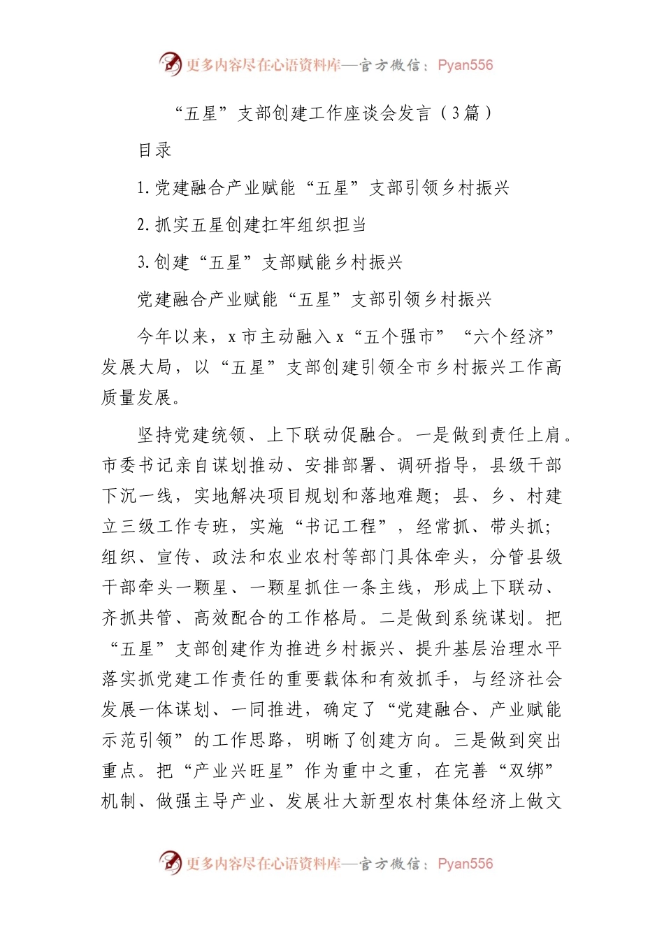 “五星”支部创建工作座谈会发言3篇（经验总结汇报）.docx_第1页