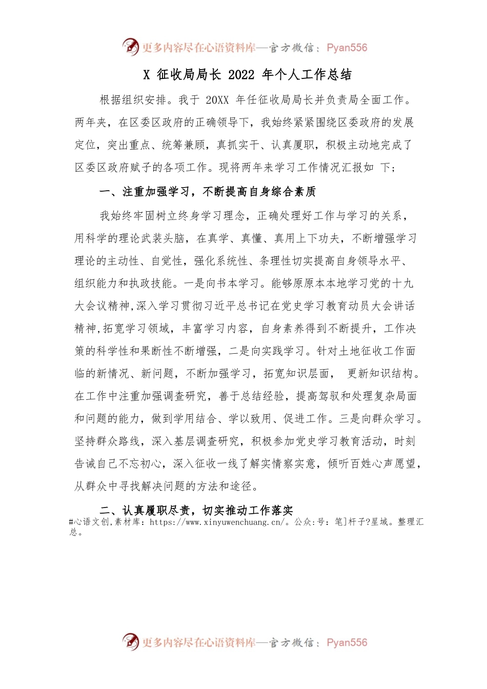 X征收局局长2022年个人工作总结.docx_第1页