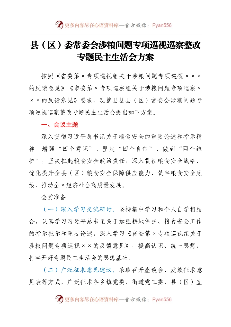[4篇]涉粮问题专项巡视巡察整改专题民主生活会方案汇编.docx_第2页
