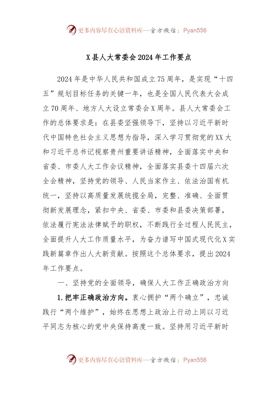X县人大常委会2024年工作要点.docx_第1页