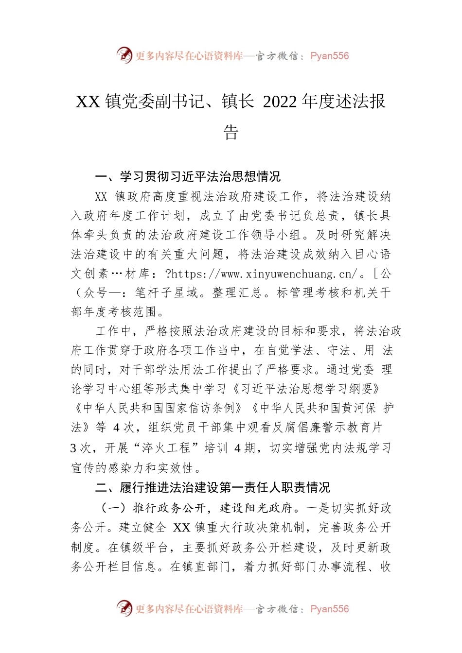 XX镇党委副书记、镇长2022年度述法报告（20221124）.docx_第1页