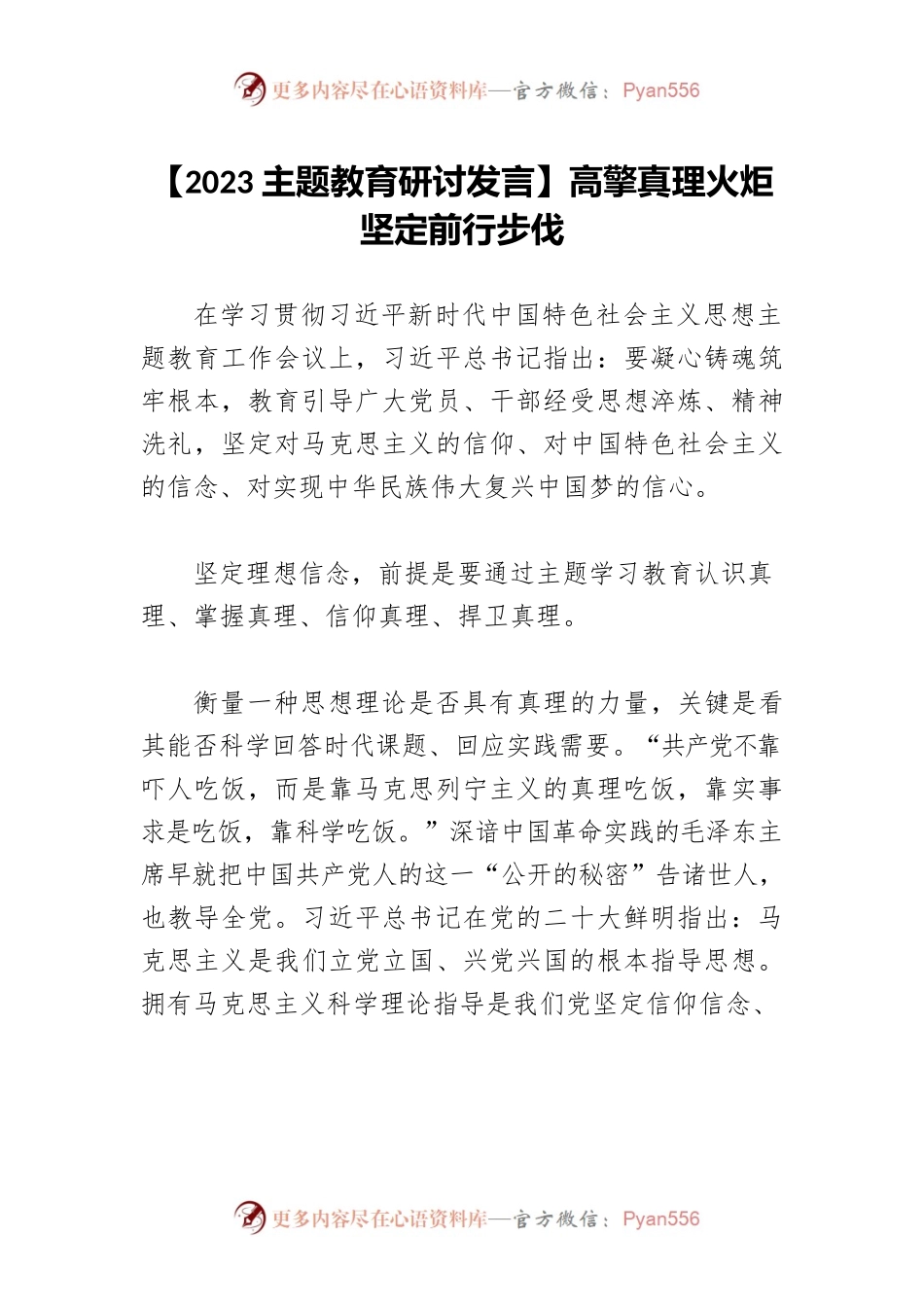 【2023主题教育研讨发言】高擎真理火炬 坚定前行步伐.docx_第1页