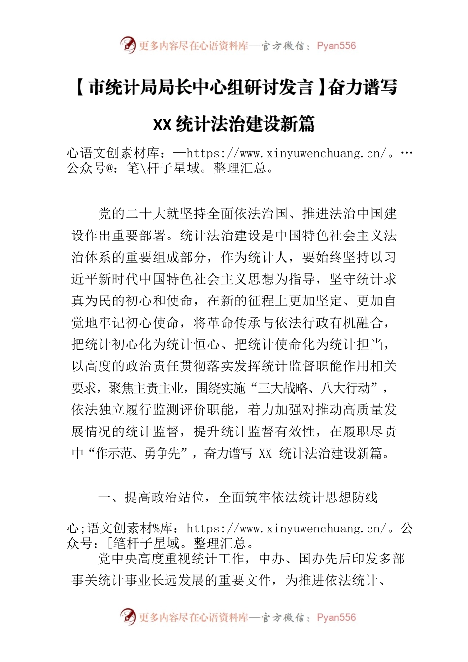 【市统计局局长中心组研讨发言】奋力谱写XX统计法治建设新篇.docx_第1页