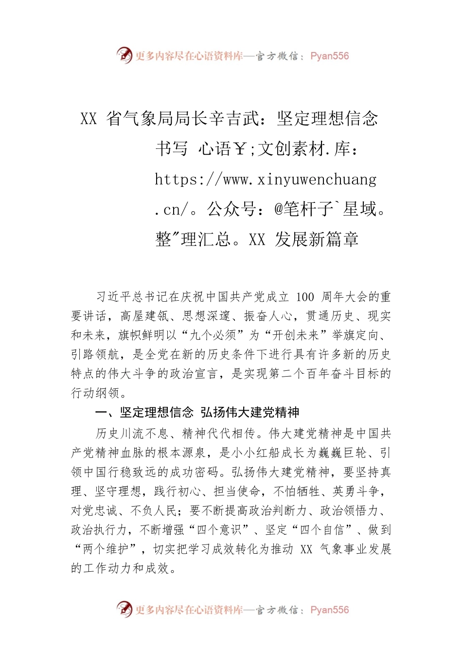 XX省气象局局长辛吉武：坚定理想信念 书写XX发展新篇章.docx_第1页