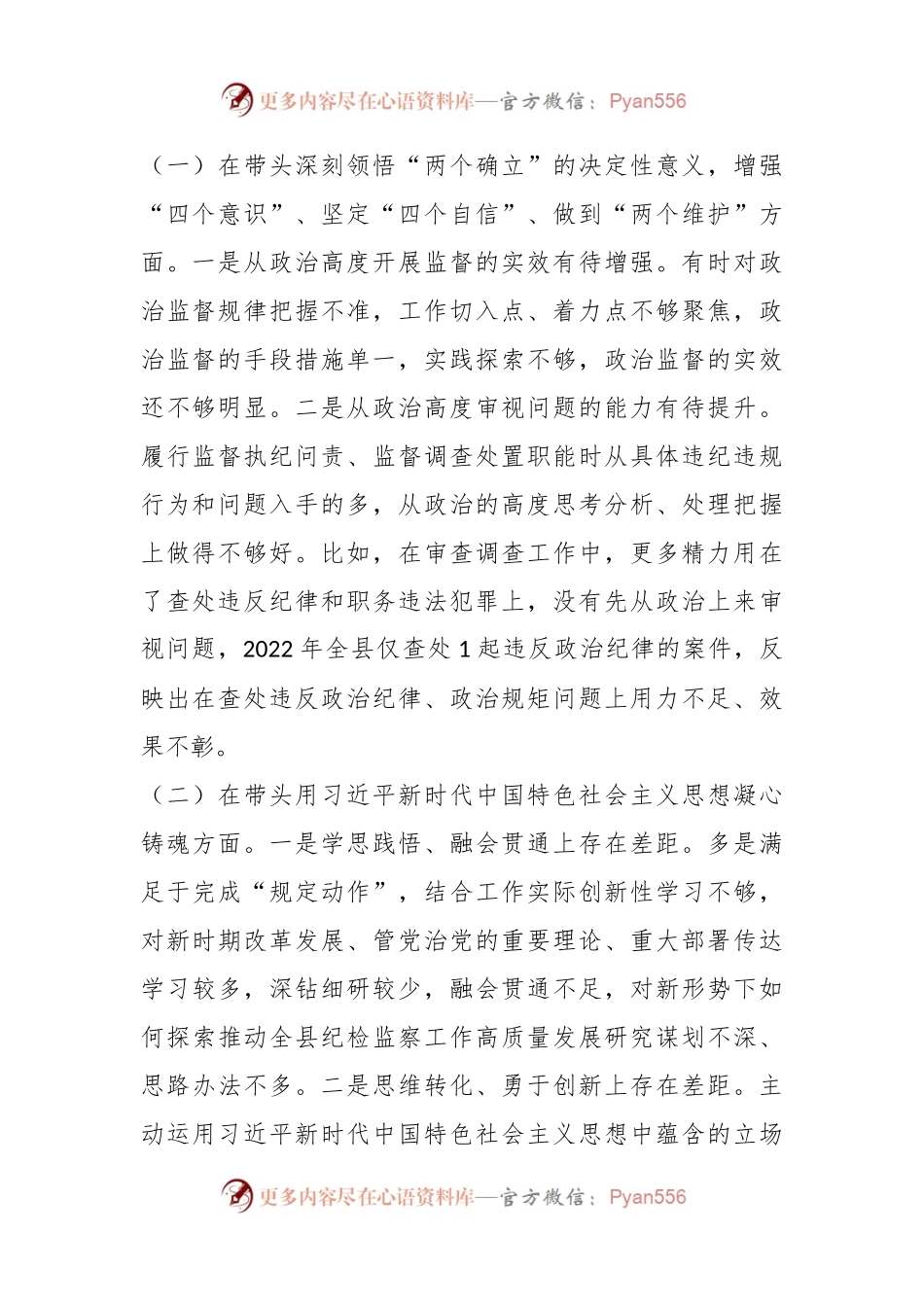 X纪委书记的20X年度县委常委会民主生活会发言提纲.docx_第2页