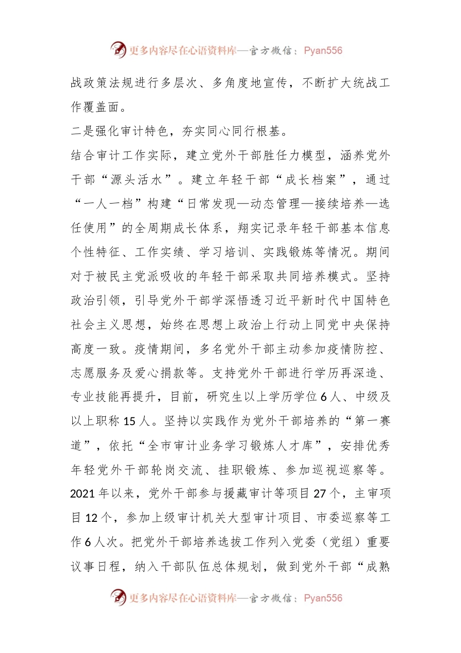 XX市所辖审计局在党外干部队伍建设工作专题会上作交流发言.docx_第2页