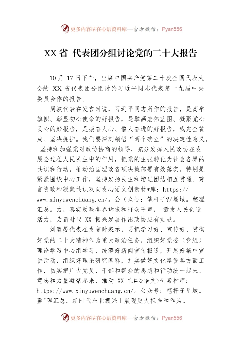 XX省 代表团分组讨论党的二十大报告（20221018）.docx_第1页