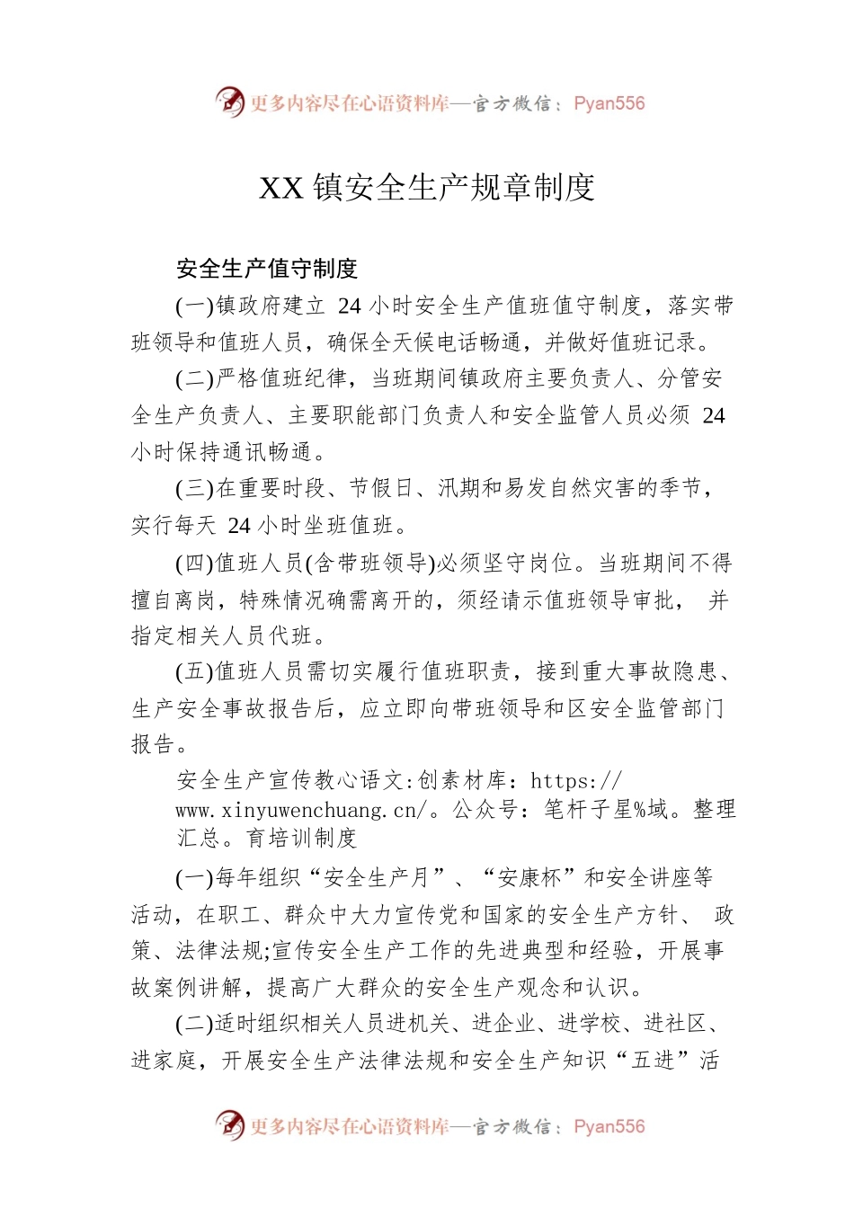 XX镇安全生产规章制度.docx_第1页