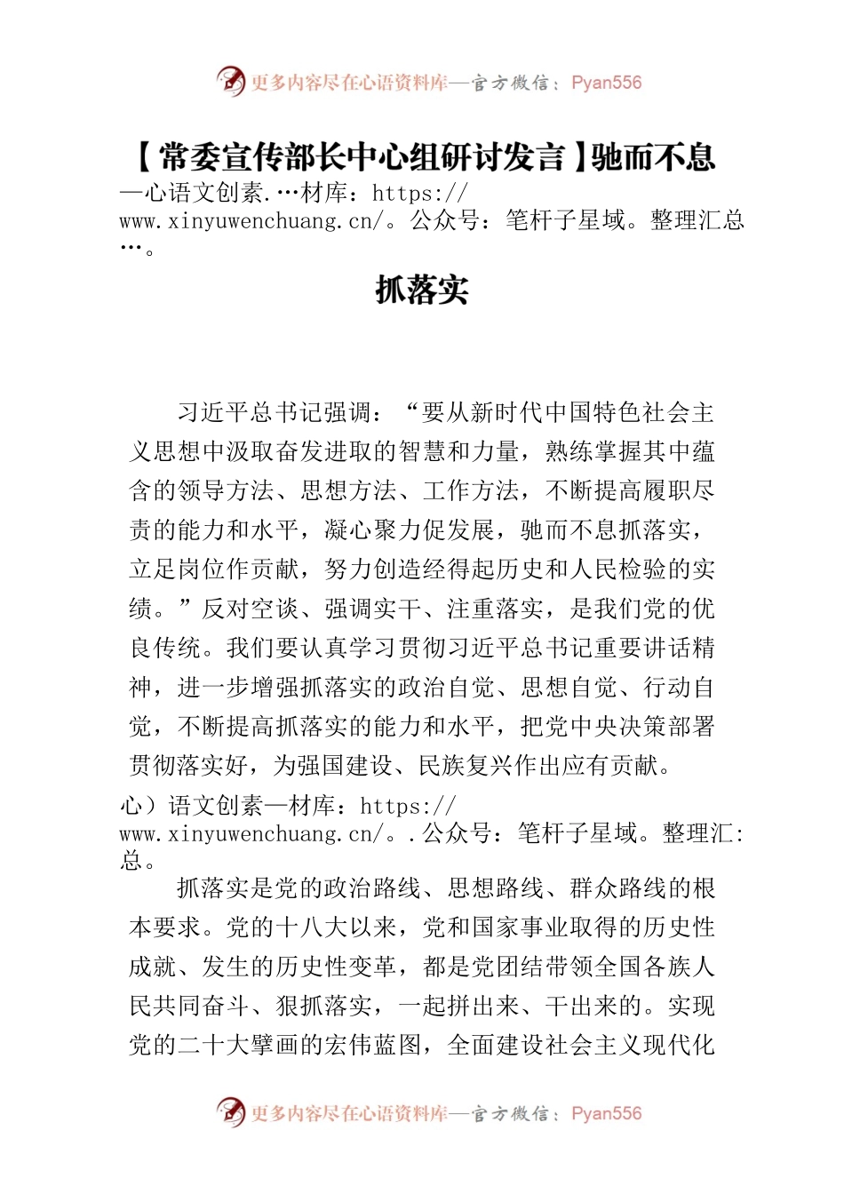 【常委宣传部长中心组研讨发言】驰而不息抓落实.docx_第1页