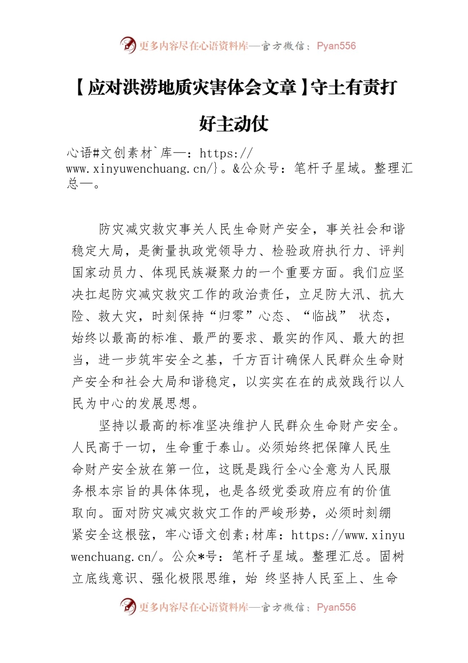 【应对洪涝地质灾害体会文章】守土有责打好主动仗.docx_第1页