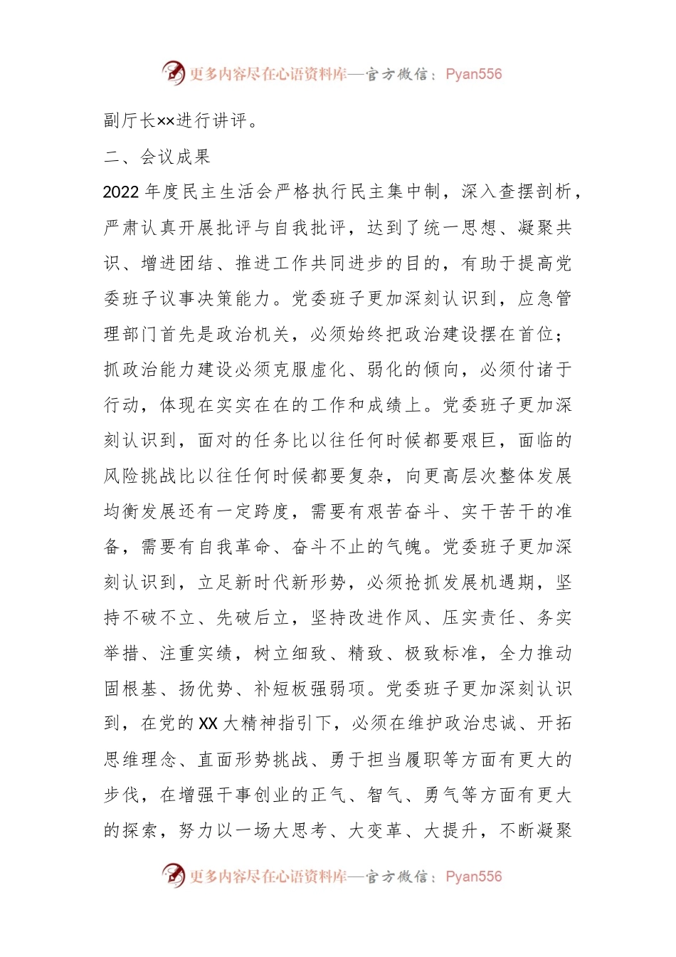 X应急管理局党委关于召开本年度专题民主生活会情况的报告.docx_第2页
